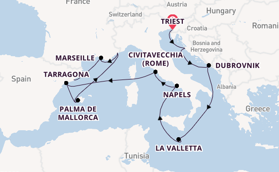 Westelijke Middellandse Zee vanaf Triëst, Italië met de Queen Victoria