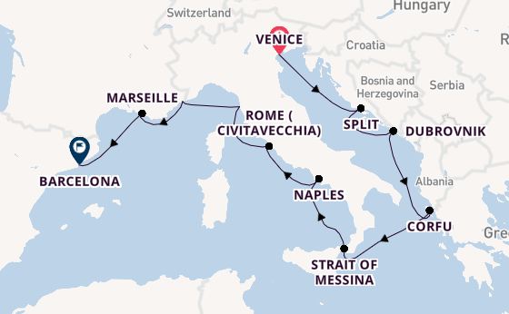 Western Mediterranean from Venice, Italy with the Viking Sea