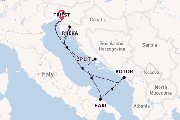 Middellandse Zee vanaf Triëst, Italië met de Mein Schiff 4