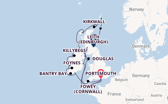 British Isles from Portsmouth, England, United Kingdom with the Azamara Quest