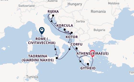 Mediterranean Sea from Athens (Piraeus), Greece with the Seabourn Ovation 