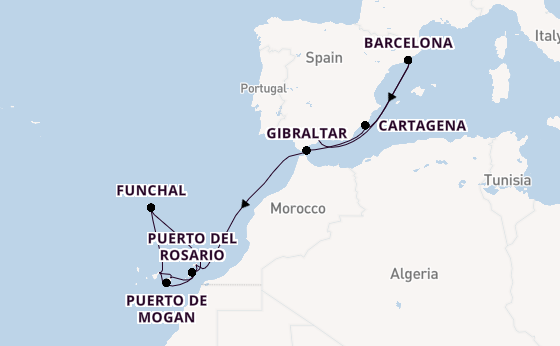 Canary Islands from Málaga, Spain with the Azura