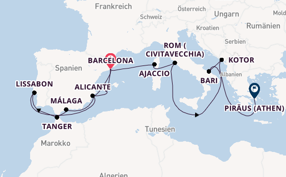 Mittelmeer ab Barcelona, Spanien auf der Oosterdam