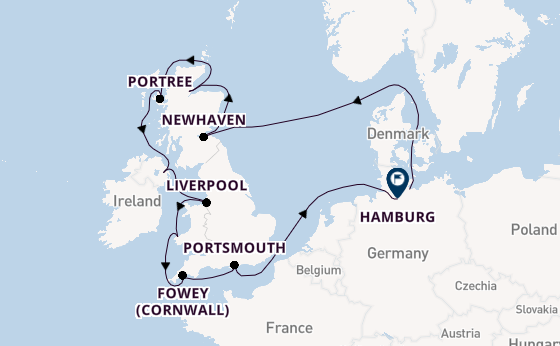 Verenigd Koninkrijk vanaf Travemünde, Duitsland met de MS EUROPA