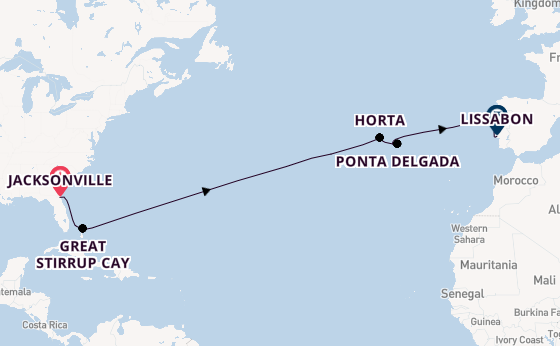 trans-Atlantisch vanaf Jacksonville, Florida Verenigde Staten met de Norwegian Dawn