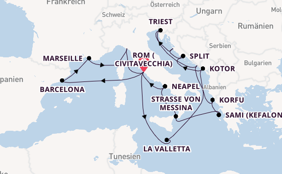 Mittelmeer ab Civitavecchia (Rom), Italien auf der Queen Elizabeth