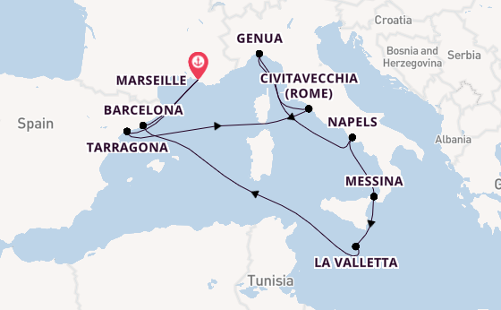 Westelijke Middellandse Zee vanaf Marseille, Frankrijk met de MSC Magnifica