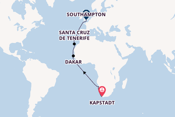 Afrika ab Kapstadt, Südafrika auf der Queen Victoria