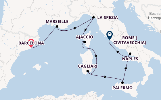 Western Mediterranean from Barcelona, Spain with the Insignia