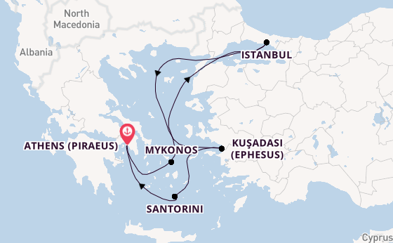 Eastern Mediterranean from Athens (Piraeus), Greece with the Rhapsody of the Seas