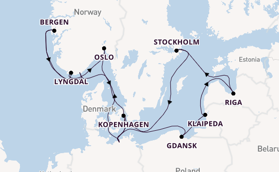 Noorwegen vanaf Rostock, Warnemünde, Duitsland met de MSC Magnifica