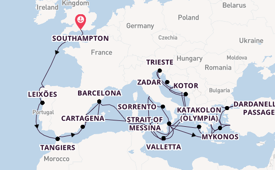 Mediterranean from Southampton, England with the Queen Elizabeth