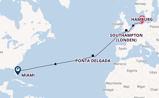 trans-Atlantisch vanaf Hamburg, Duitsland met de Queen Anne