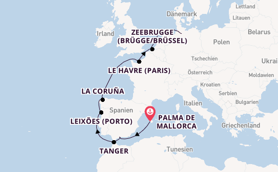 Westliches Mittelmeer ab Palma de Mallorca, Spanien auf der Mein Schiff 7