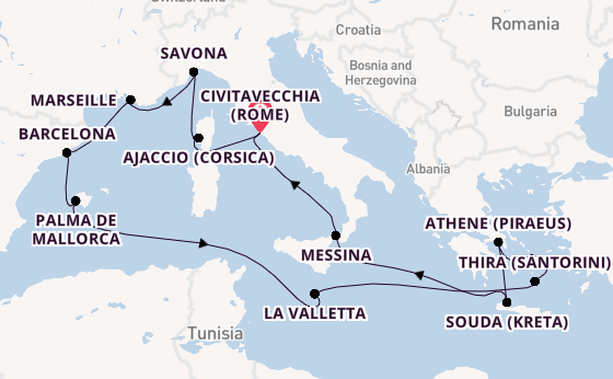 Middellandse Zee vanaf Civitavecchia (Rome), Italië met de Costa Fascinosa