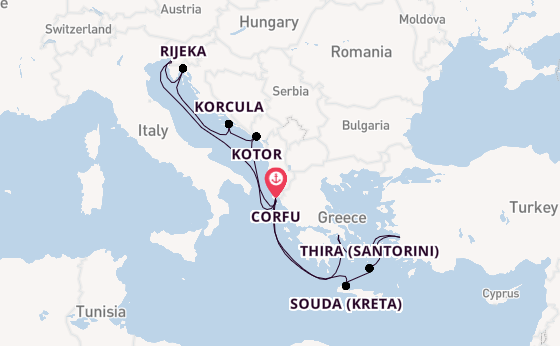 Oostelijke Middellandse Zee vanaf Corfu, Griekenland met AIDAblu