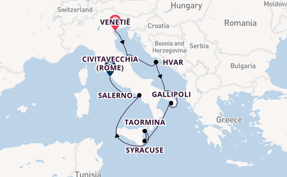 Westelijke Middellandse Zee vanaf Venetië, Italië met de Le Boréal