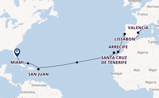 trans-Atlantisch vanaf Barcelona, Spanje met de Aurelia