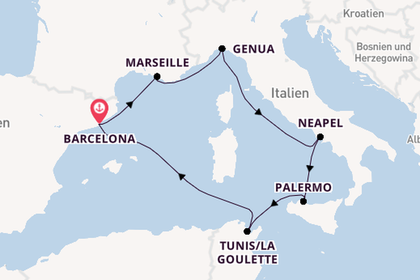 Westliches Mittelmeer ab Barcelona, Spanien auf der MSC Splendida