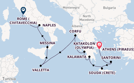 Mediterranean Sea from Athens (Piraeus), Greece with the Viking Star
