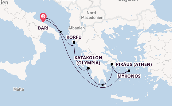 Mittelmeer ab Bari, Italien auf der MSC Orchestra 