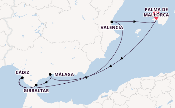 Westelijke Middellandse Zee vanaf Palma de Mallorca, Mallorca, Spanje met de Mein Schiff 4