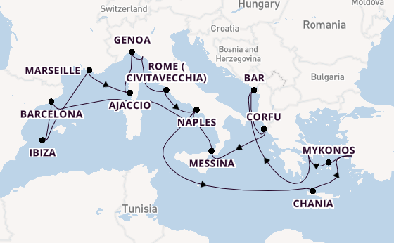 Mediterranean from Piraeus (Athens), Greece with the Sun Princess