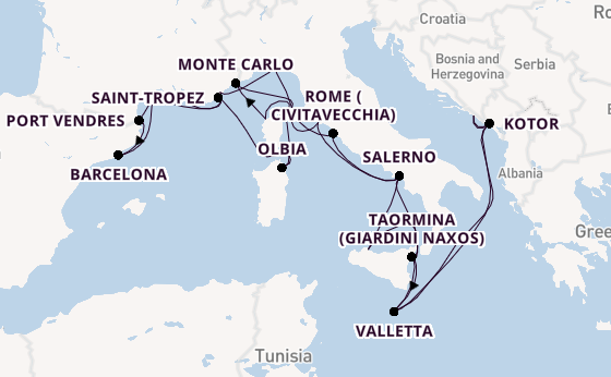 Western Mediterranean from Dubrovnik, Croatia with the Seabourn Ovation 