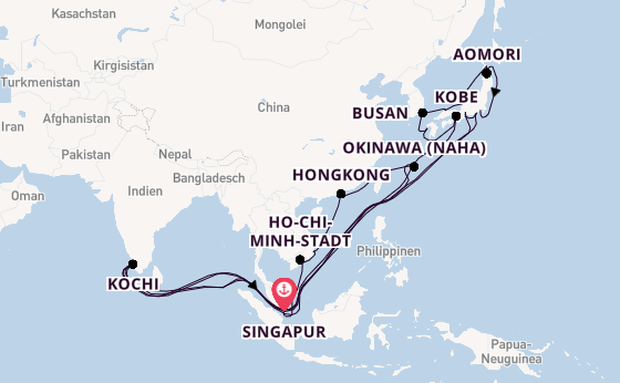 Ostasien ab Singapur, Singapur auf der Silver Muse