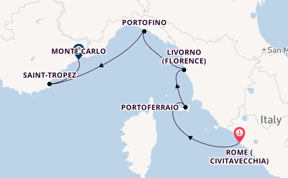 Western Mediterranean from Rome (Civitavecchia), Italy with the Evrima