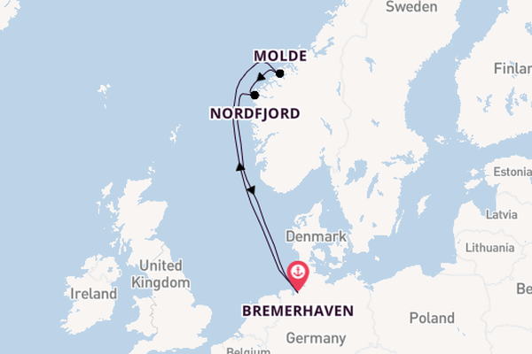 Noorwegen vanaf Bremerhaven, Duitsland met de Mein Schiff 2