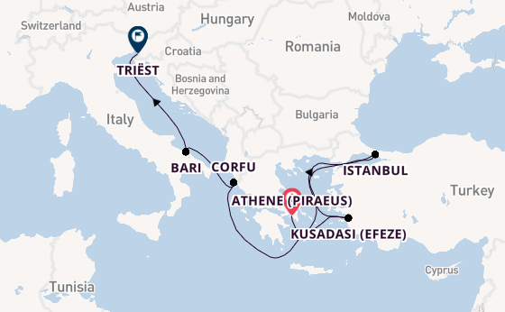 Middellandse Zee vanaf Athene (Piraeus), Griekenland met de MSC Fantasia