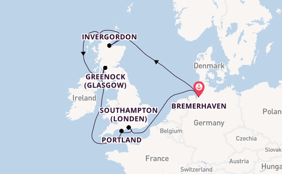 Verenigd Koninkrijk vanaf Bremerhaven, Duitsland met de Mein Schiff 3
