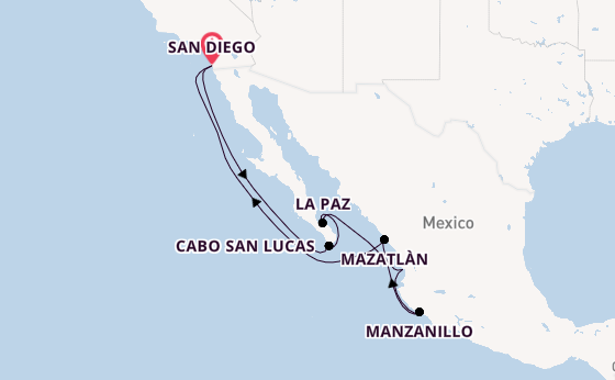 Mexicaanse Riviera vanaf San Diego, Verenigde Staten met de Koningsdam
