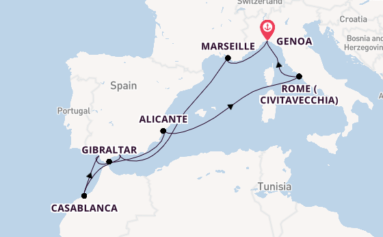 Western Mediterranean from Genoa, Italy with the MSC Sinfonia