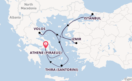 Oostelijke Middellandse Zee vanaf Athene (Piraeus), Griekenland met de Costa Pacifica