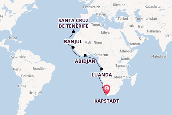 Afrika ab Kapstadt, Südafrika auf der Seven Seas Mariner