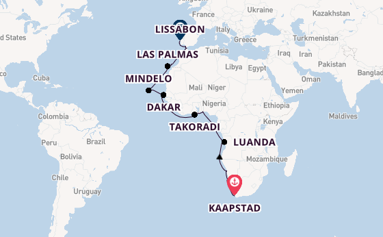 Afrika vanaf Kaapstad, Zuid-Afrika met de Seabourn Quest