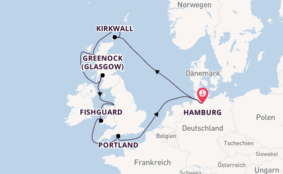 Vereinigtes Königreich ab Hamburg auf AIDAbella