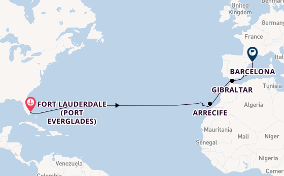 Transatlantic from Fort Lauderdale (Port Everglades), Florida with the Sun Princess