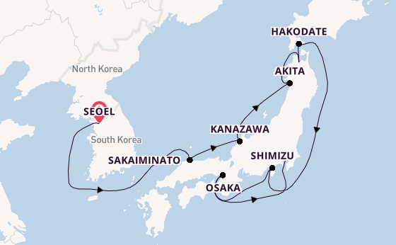 Japan vanaf Seoel, Zuid-Korea met de Norwegian Jade