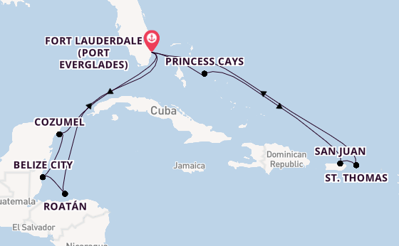 Caribbean from Fort Lauderdale (Port Everglades), Florida, USA with the Regal Princess