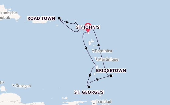 Südliche Karibik ab St. John's, Antigua und Barbuda auf der Iona