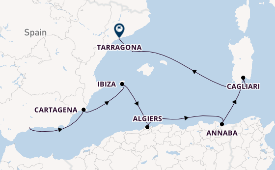 Westelijke Middellandse Zee vanaf Málaga, Spanje met de L'Austral