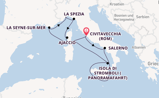 Westliches Mittelmeer ab Civitavecchia (Rom), Italien auf der Costa Fascinosa
