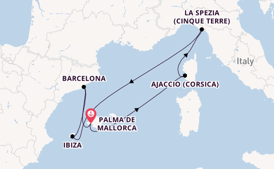 Westelijke Middellandse Zee vanaf Palma de Mallorca met AIDAcosma