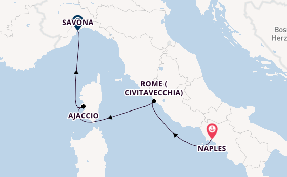 Western Mediterranean from Naples, Italy with the Costa Serena