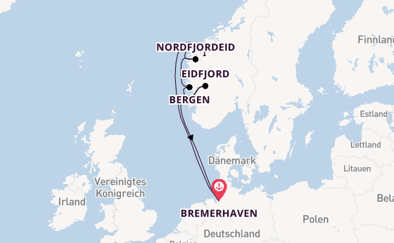 Norwegen ab Bremerhaven, Deutschland auf der Artania