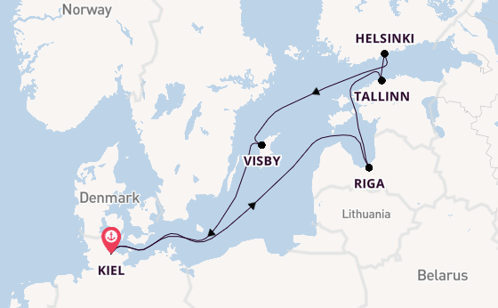 Oostzee vanaf Kiel, Duitsland met AIDAprima