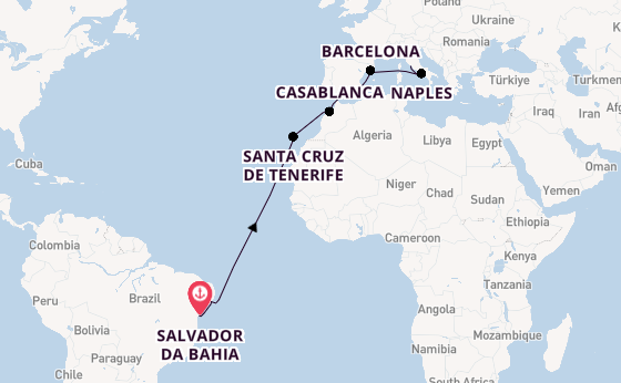 Transatlantic from Salvador da Bahia, Brazil with the MSC Divina